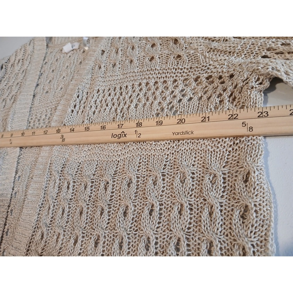 Westport 2x Tan Beige Pointelle Cable Knit Open Front Cardigan Layering - Picture 9 of 12